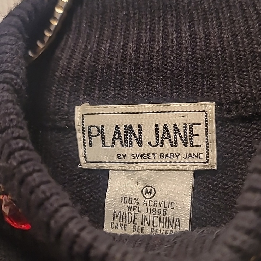 Vintage PLAIN JANE By Sweet Baby Jane Embellished Black Sweater Dress Sz Medium - Picture 8 of 8